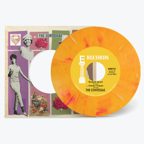 The Contessas: Broken Heart B/w Gimme Gimme - Peach/white Marble - VINYL LP