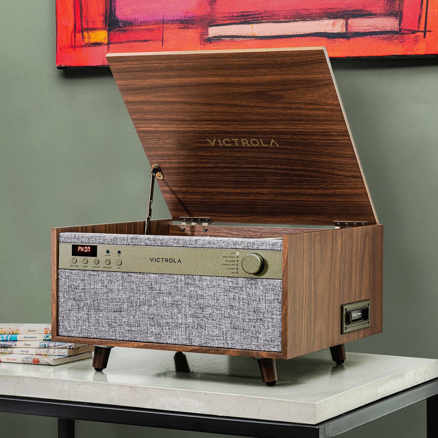 Century 6-in-1 Wood Record Player